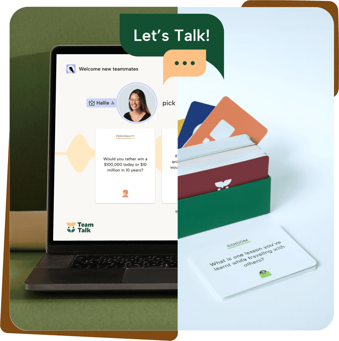 Split image showing TeamTalk Digital on the left and TeamTalk Cards on the right