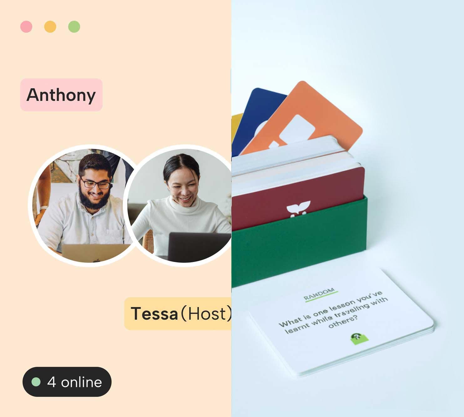 Split image showing the TeamTalk Digital platform on the left and physical TeamTalk Cards on the right